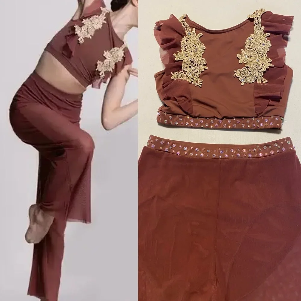 Weissman dance costume 2 piece GOLDEN HOUR SM12288 pant top SA-Small adult